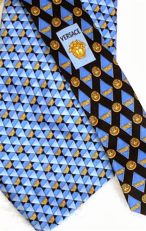 versace gold and blue tie|Versace medusa tie.